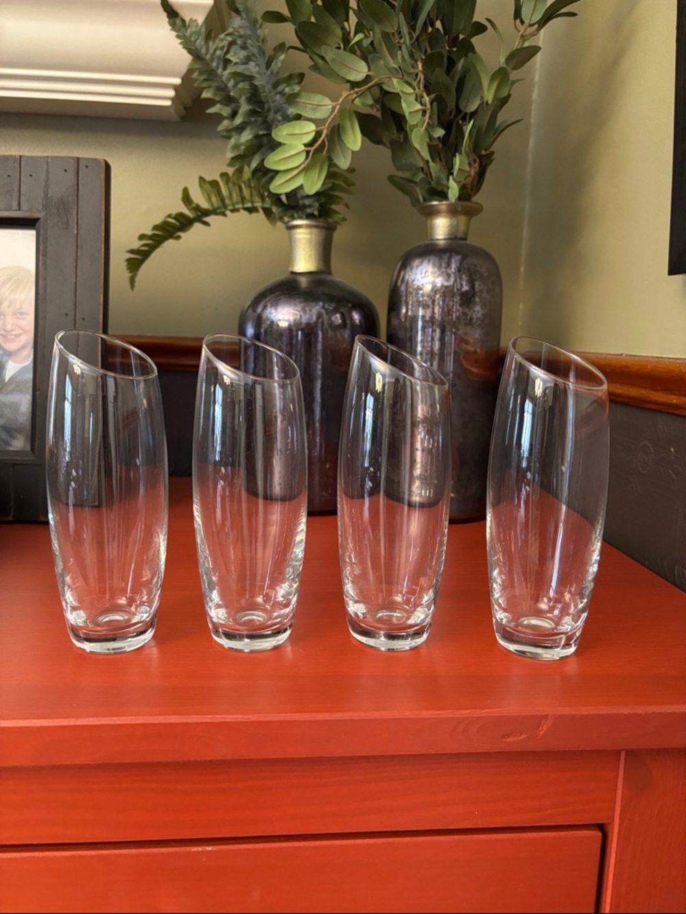 NWOT Sloane Champagne Flutes, set of 4, by Bomshbee,  Sleek Drinking Glasses
